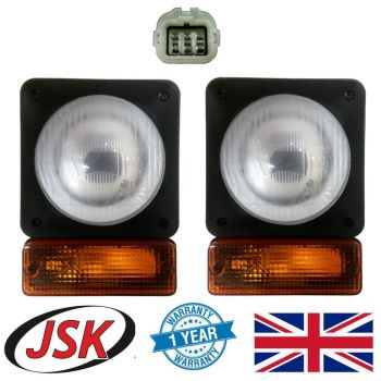 Round Headlight Pair for JCB 2CX 3C 3XC 4CX Loadall Digger Backhoe Loader ...